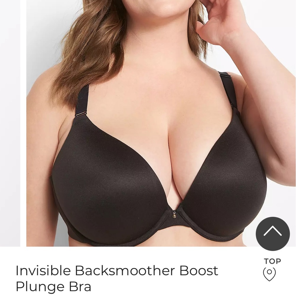 Cacique, black, Invisible Backsmoother Boost Plunge Bra, 38DD, NWT